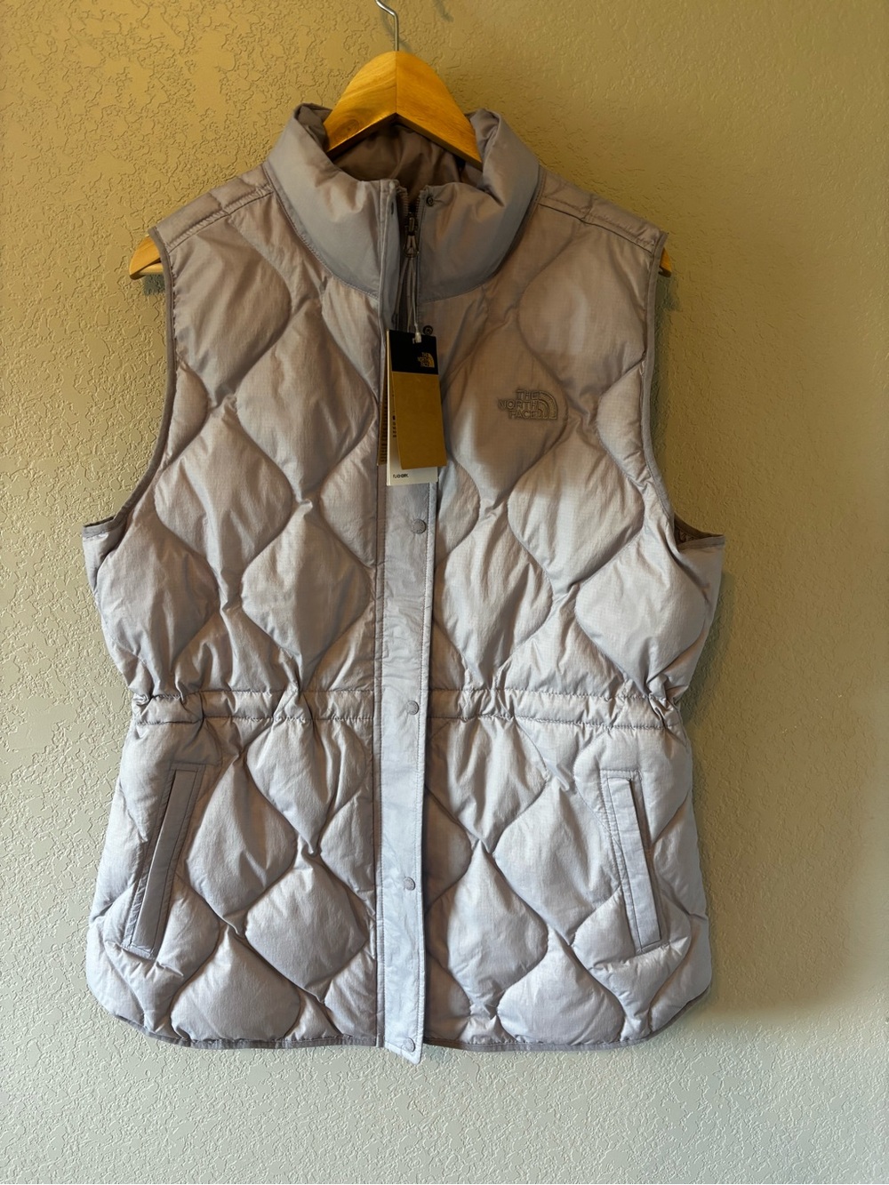 The North Face Women’s Quilted Light Gray Vest with Stand Collar